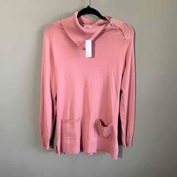 New York & Co NWT Women's Asymmetrical Zip Pink Chic Tunic Sweater, Size Small - Picture 6 of 11
